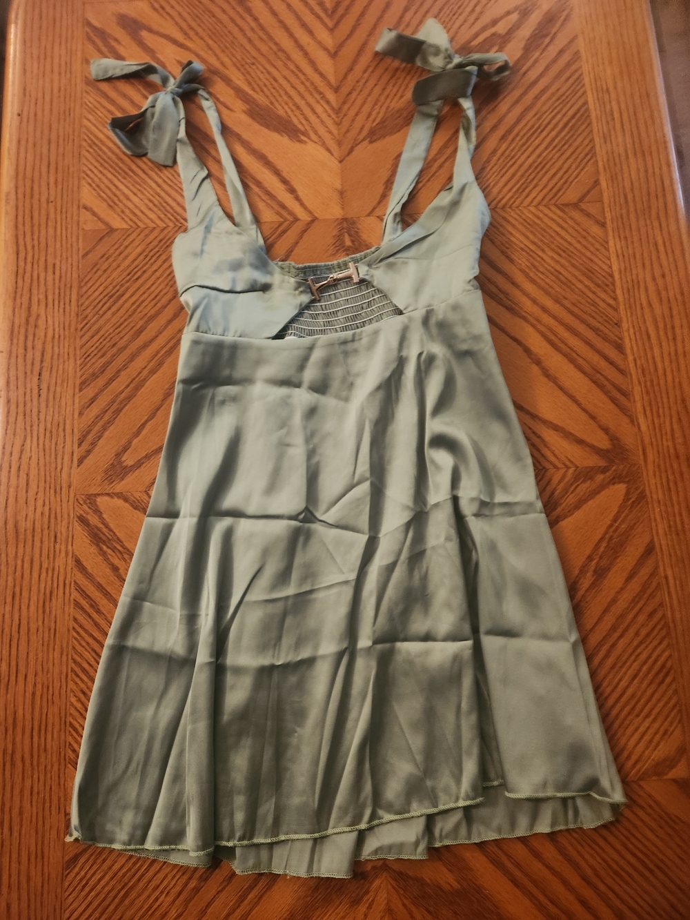 SHEIN Sage Green Satin Tie-Shoulder Chemise Slip Dress